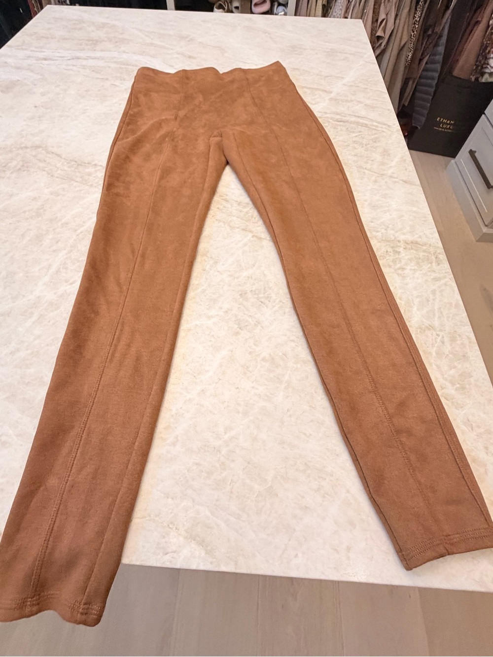 SPANX Brown Suede-Look Leggings - Picture 1 of 3